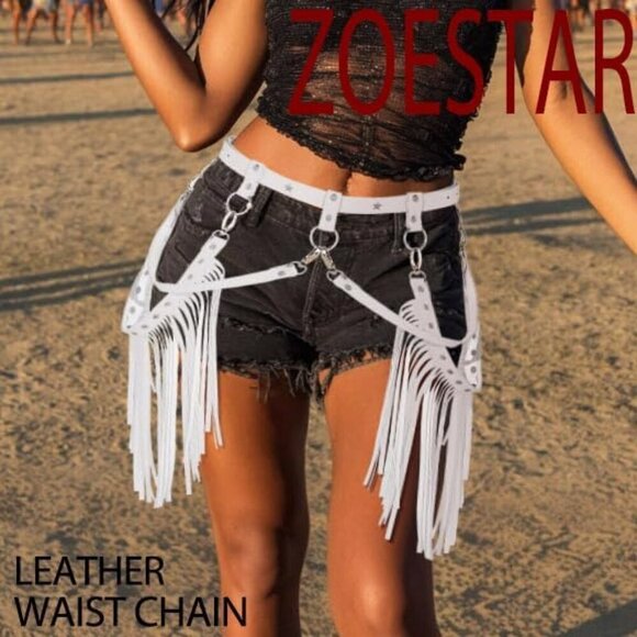 Cowgirl Fringe Leather Belt Black Tassel Accessories for Women Festival main image 2